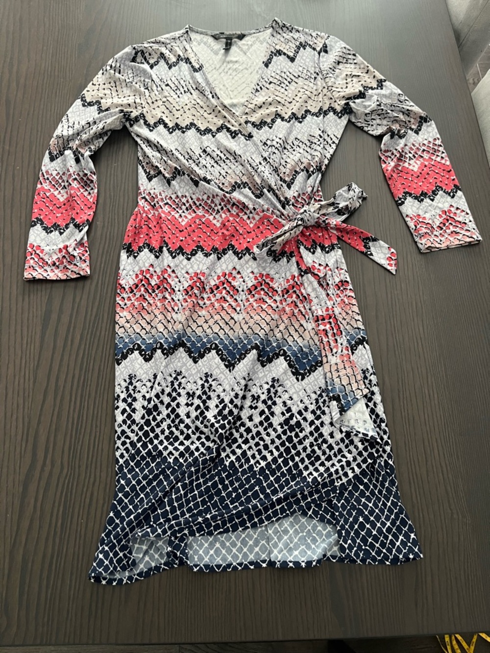 BCBG maxazria adele Wrap Midi Dress in Navy, Coral & White